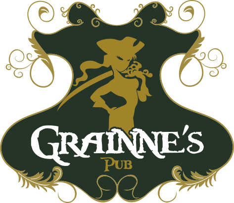 Brasão do Grainne’s Pub com a pirata Grainne